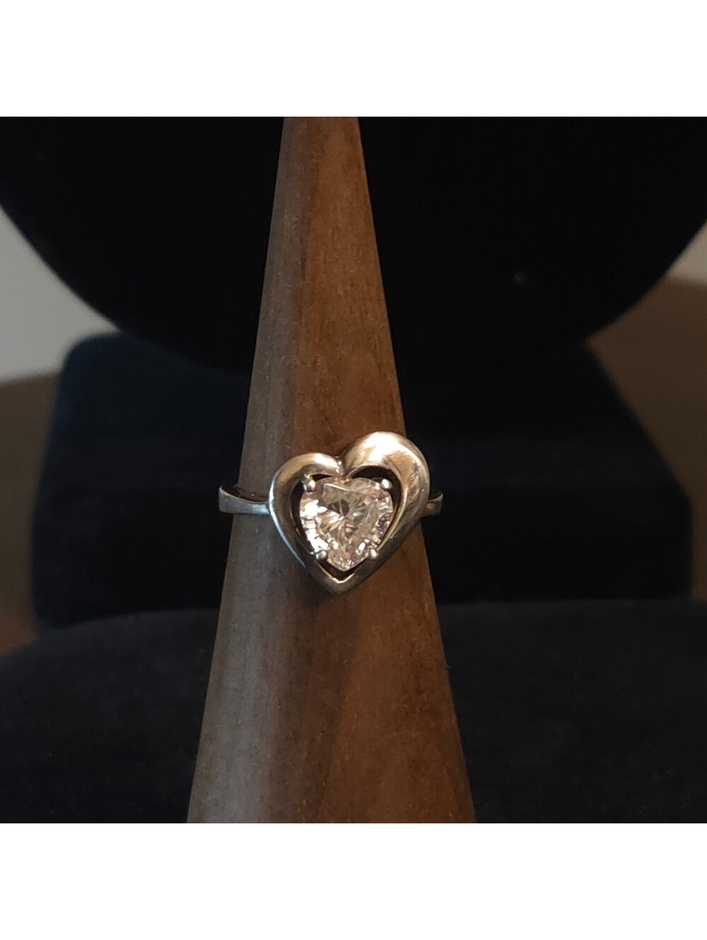Vintage Size 7 Sterling Silver DQ Diamonique Ring with Heart CZ